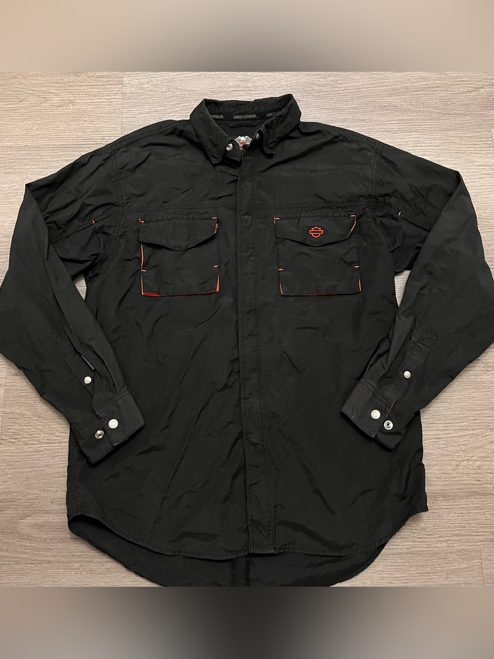 Vintage Harley-Davidson Black Button-Front Men's Shirt Jacket Utility Y2K